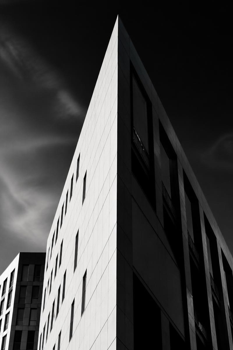 High contrast architecture shot in black and white