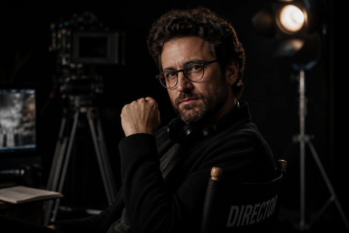 Portrait of a director in a dark studio